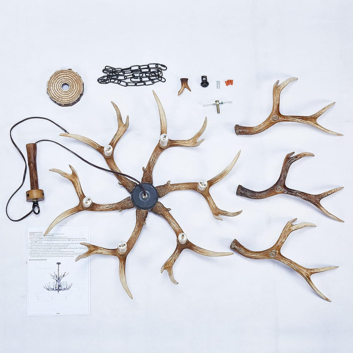 Antler Chandelier 6 Light Large Faux Resin Brown T7469