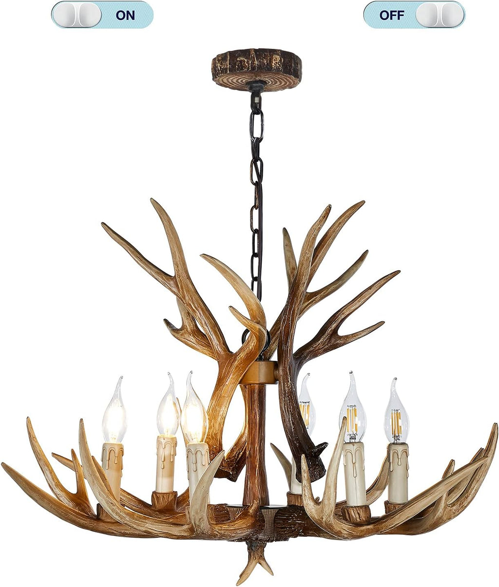 Antler Chandelier 6 Light Large Faux Resin Brown T7469