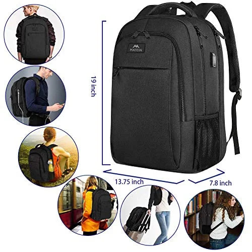 Extra Large Anti Theft USB Travel Laptop Backpack, Black F3366