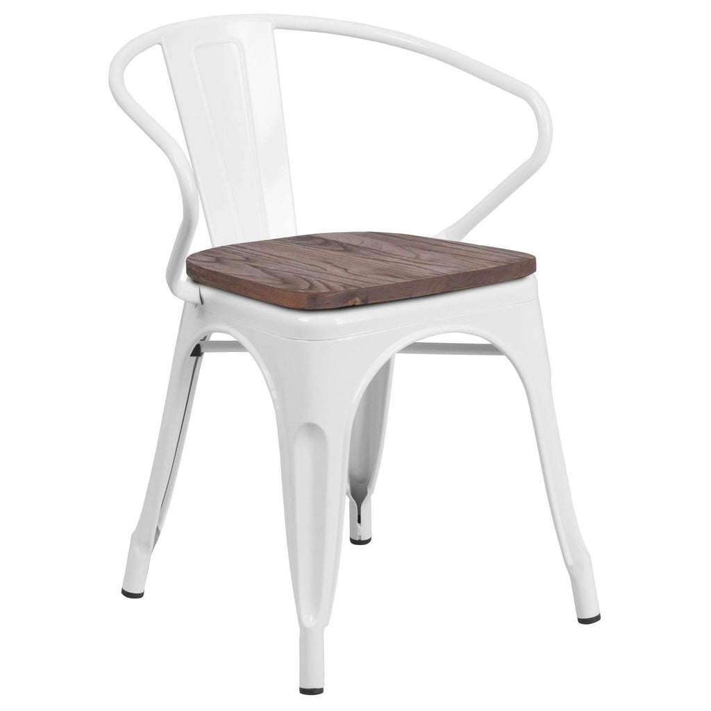 Blue Metal Chair with Wood Seat and Arms P628526
