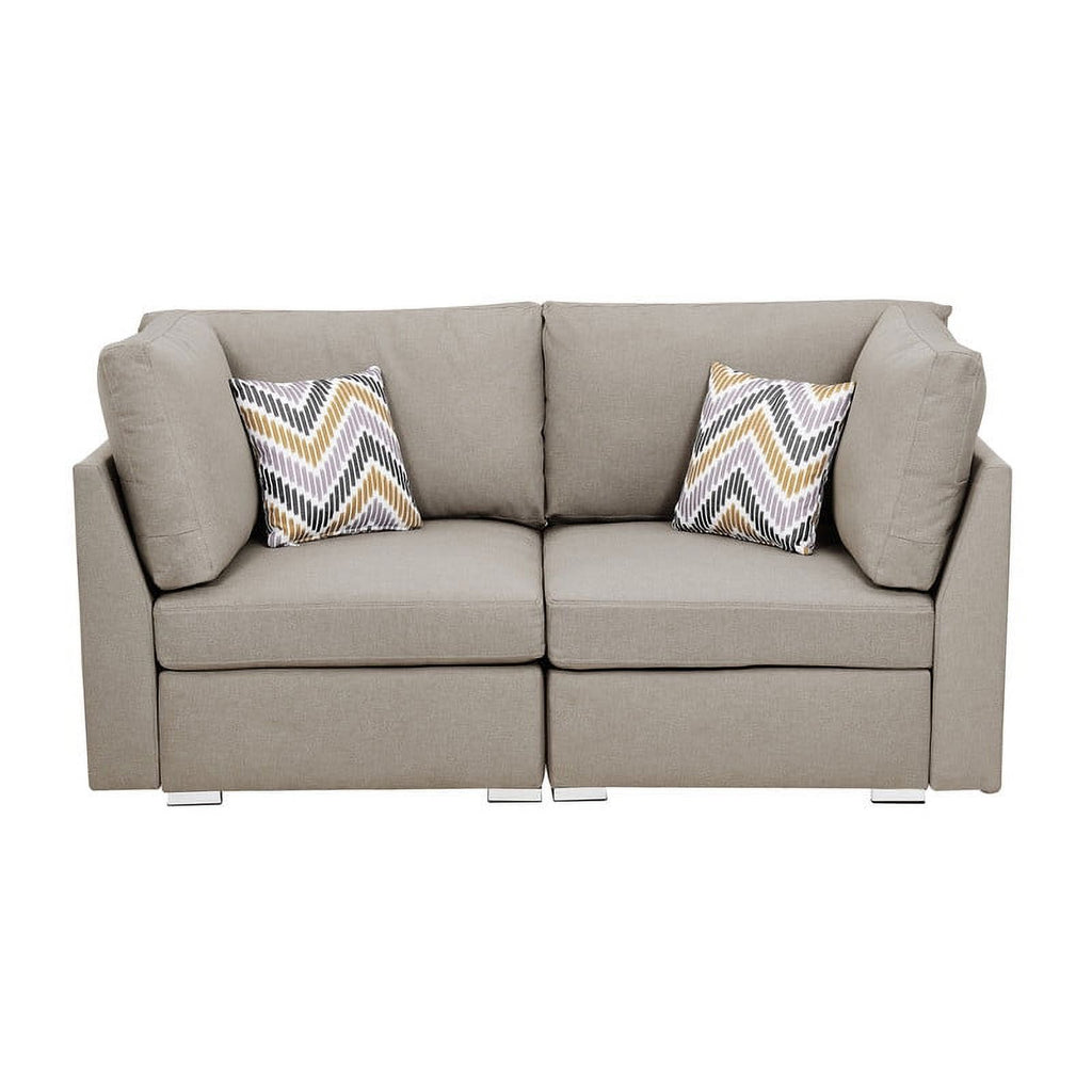 Beige Fabric Sofa and Loveseat Set with Pillows J5994