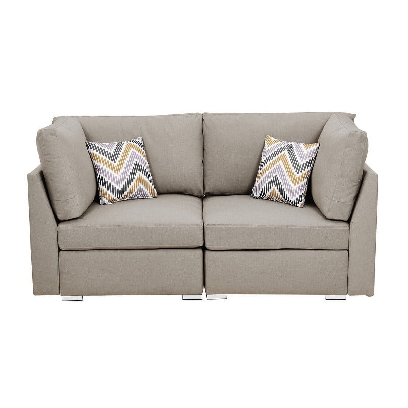 Beige Fabric Sofa and Loveseat Set with Pillows J5994
