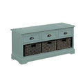 Green Wood Storage Bench with 3 Drawers and 3 Woven Baskets X156261