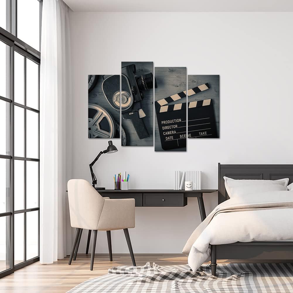 4 Pieces Black and White Film Reels Canvas Wall Art T25573
