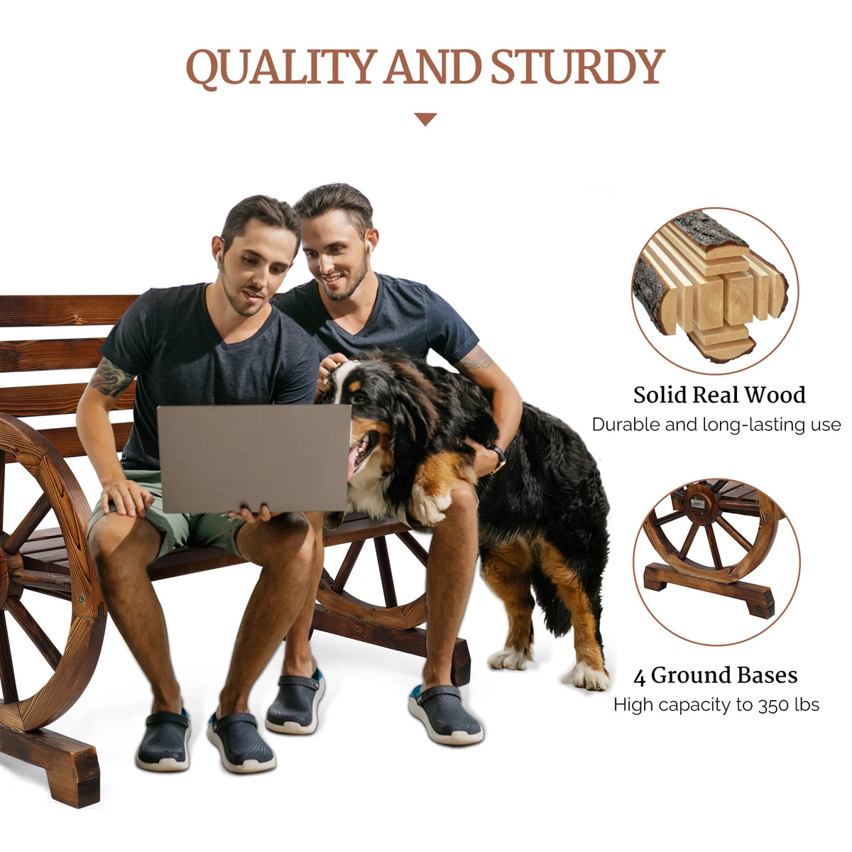 Rustic Wooden Wagon Wheel Bench S776673