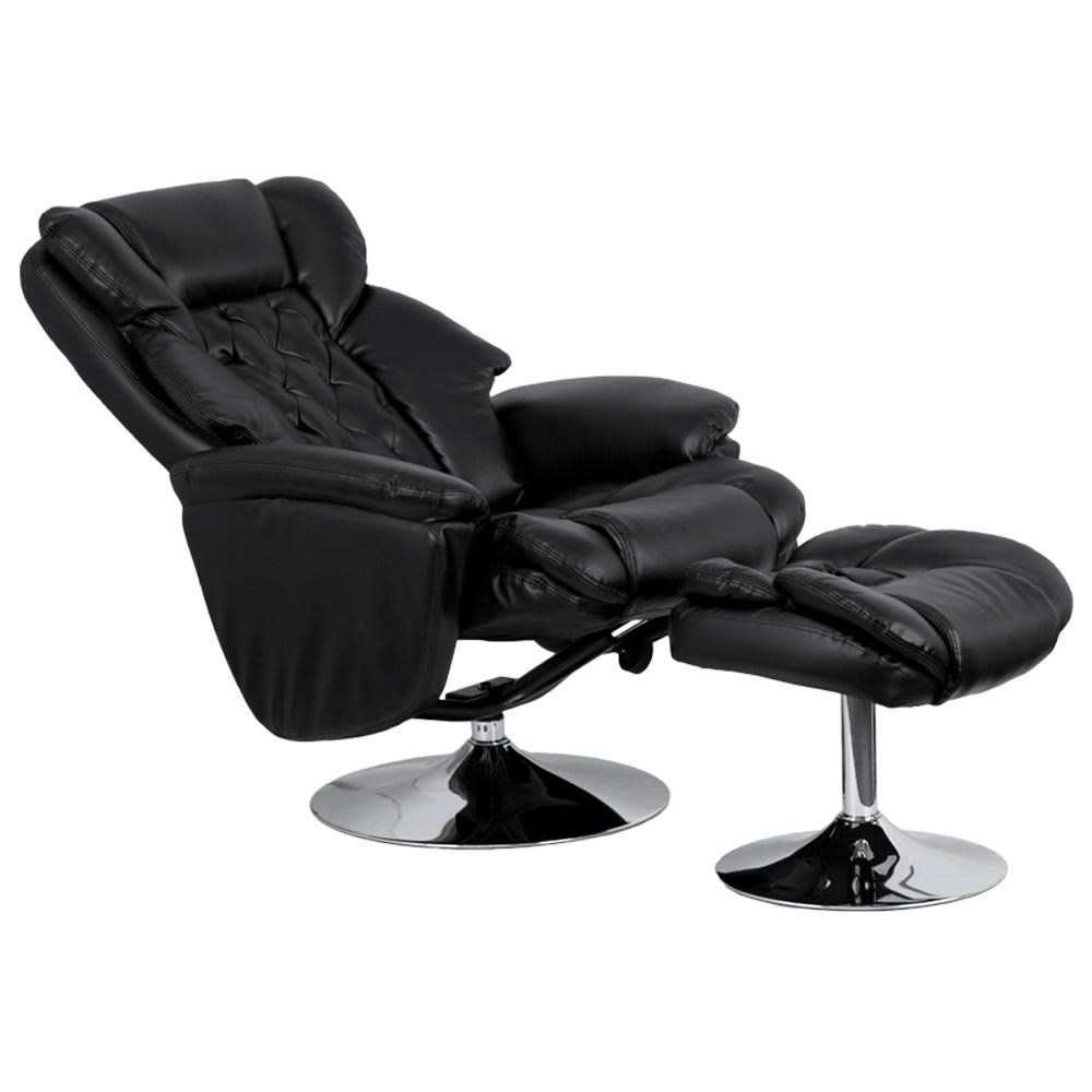 Black Leather Recliner and Ottoman Set V967481