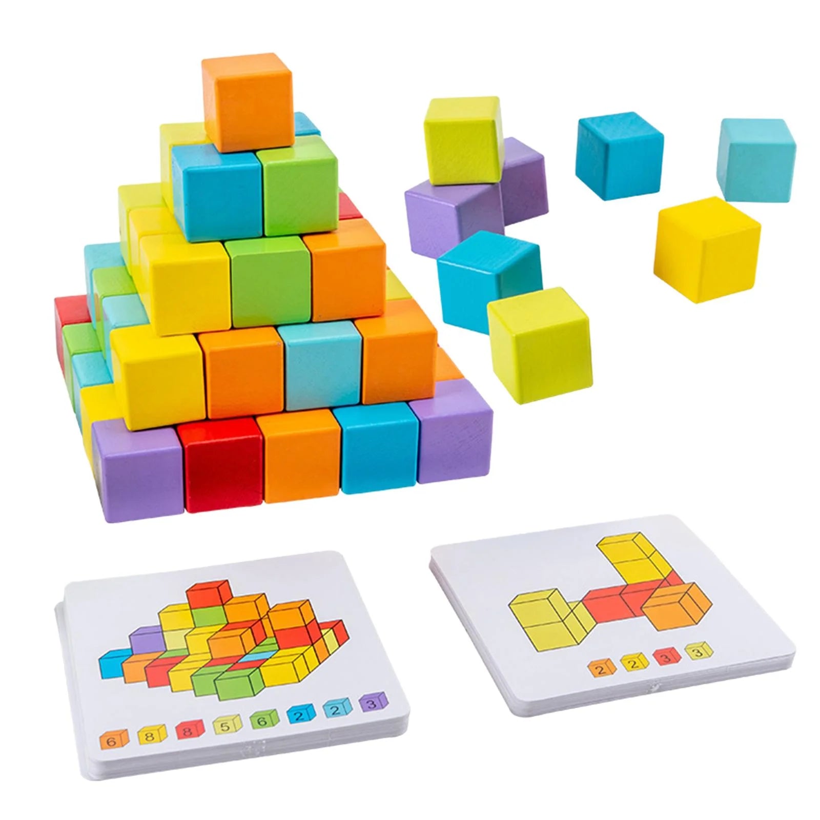 Wooden Building Blocks Stacking Game with Cards Sensory Toys M369