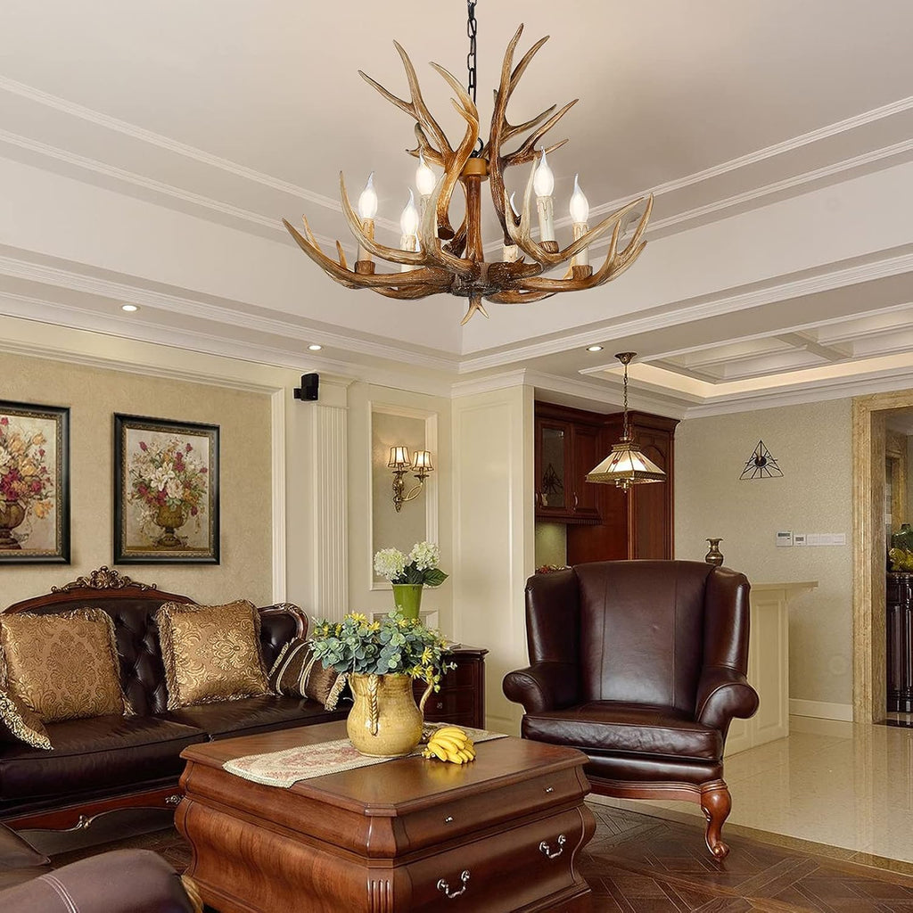 Antler Chandelier 6 Light Large Faux Resin Brown T7469