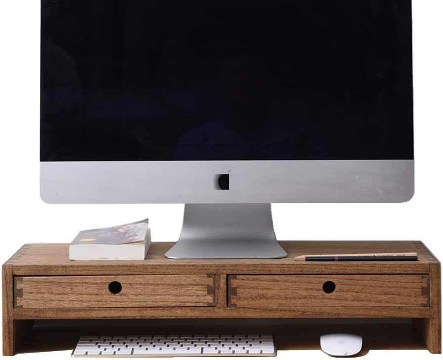 Dark Brown Wood Monitor Stand with 2 Drawers O542396