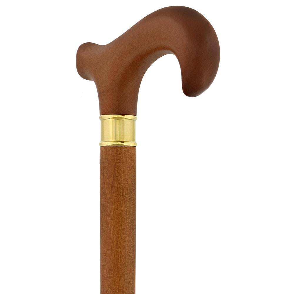 Brown Derby Walking Cane with Beechwood Shaft and Brass Collar Q55465