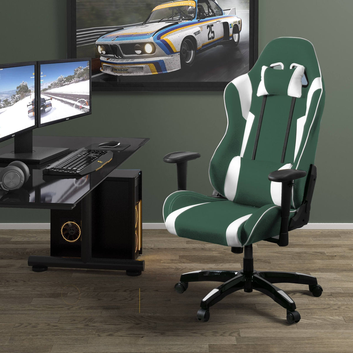 Bonded Leather, Fabric, and Mesh High-Back Ergonomic Gaming Chair B65635