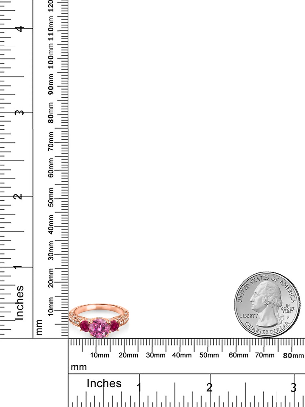 18K Rose Gold Plated Silver Pink Moissanite Red Created Ruby and White Moissanite Engagement Ring U61879