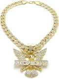Gold Plated Cubic Zirconia Eagle Pendant & Cuban Chain Necklace Set W709910