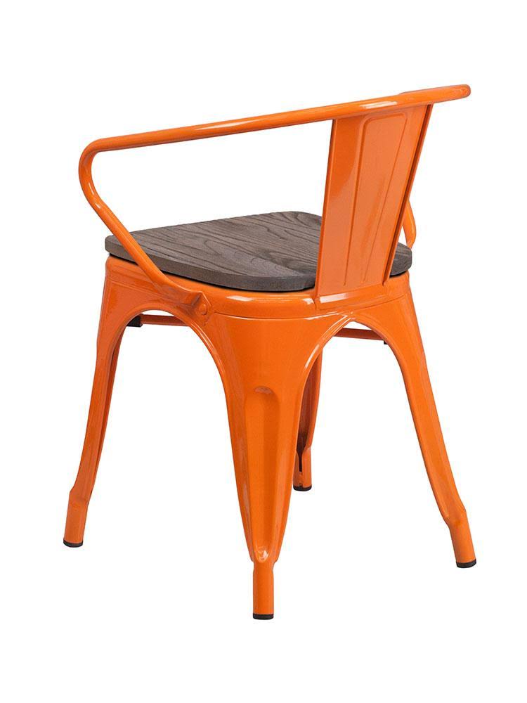 Blue Metal Chair with Wood Seat and Arms P628526
