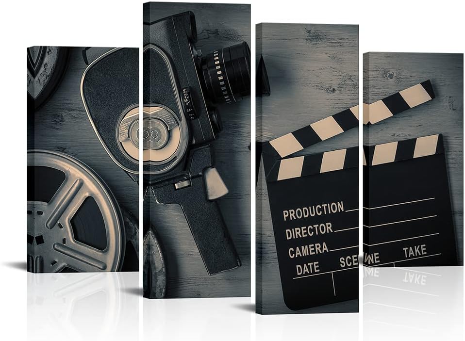 4 Pieces Black and White Film Reels Canvas Wall Art T25573