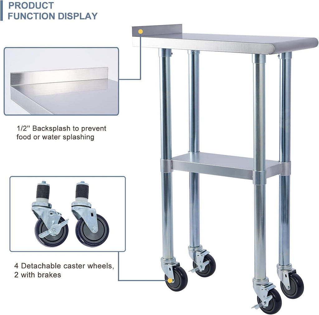 Stainless Steel 24 x 60 Inches Worktable with Backsplash and Adjustable Shelf Y11392