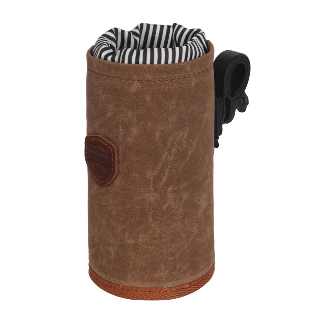 Canvas Bike Coffee Cup Holder Cage Handlebar Mount Bottle Kettle Pouch Brown U8552