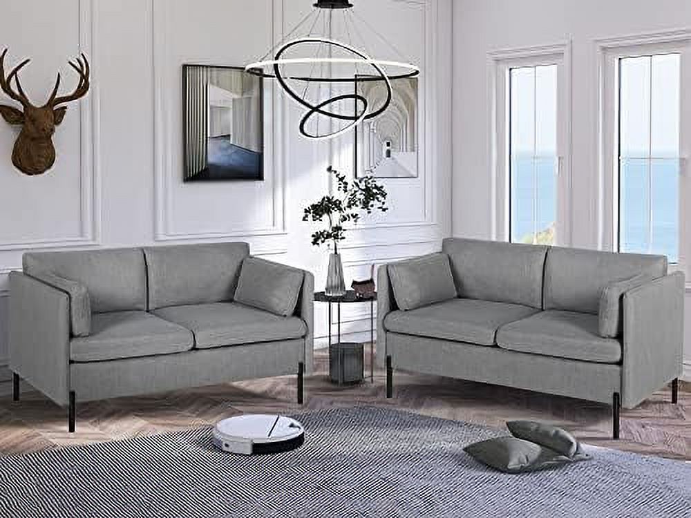 70'' Linen Fabric 3 Seater Sofa with 3 Pillows and Iron Legs R319