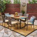 6-Seater Rectangular Acacia Wood and Wicker Dining Set K64848