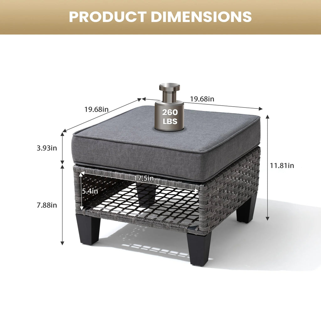 Gray 2 PCS Wicker Ottoman with Cushions Y897233