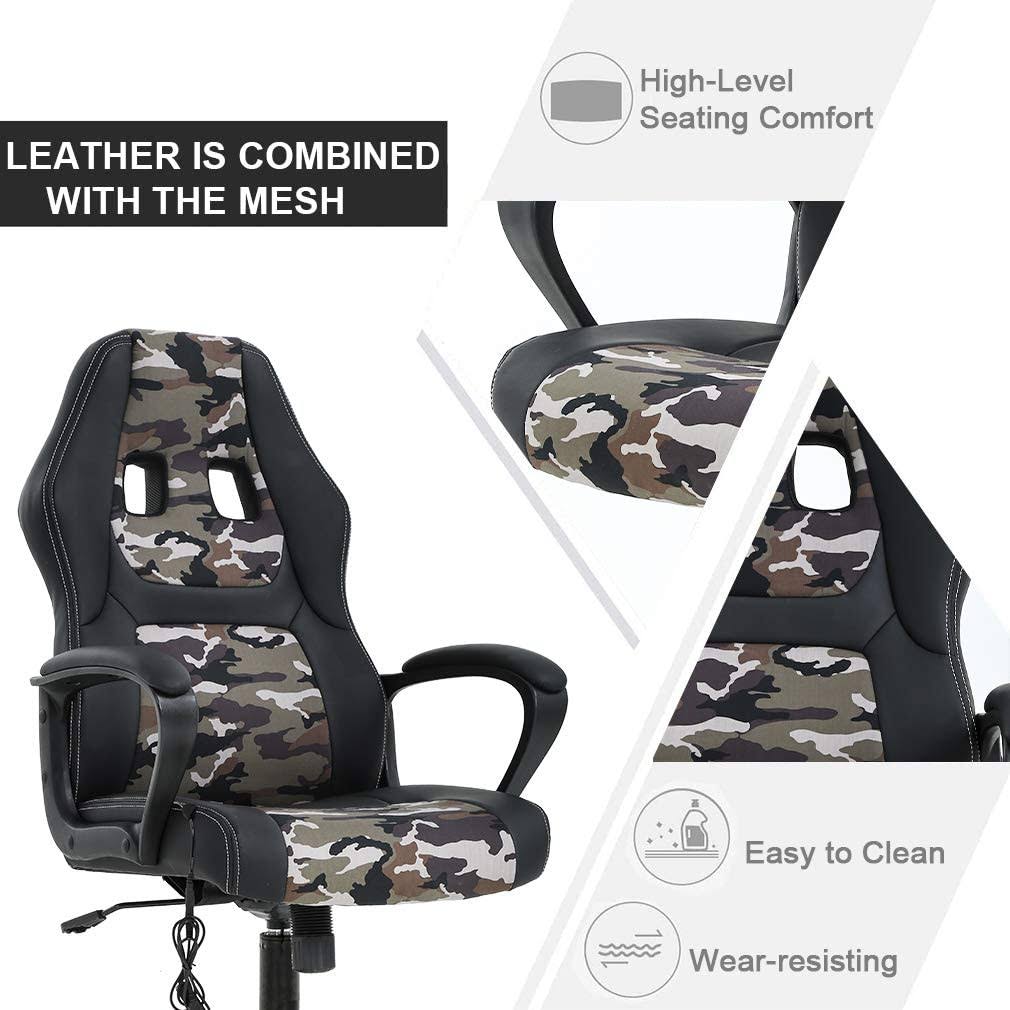 Camo Racing Gaming Chair with Lumbar Support Headrest Armrest J6537