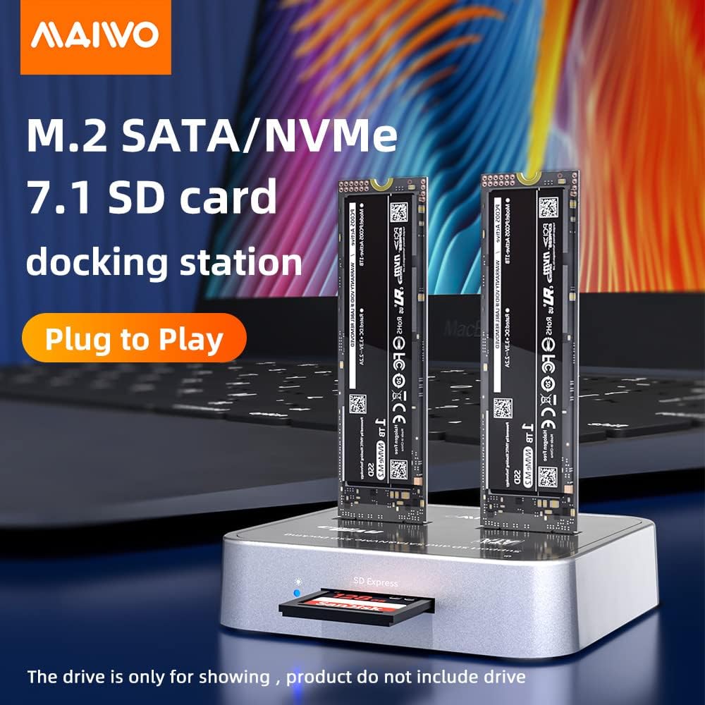 M.2 SATA/NVMe Docking Station, USB C 10Gbps Clone Duplicator, with SD Express Card Base E970