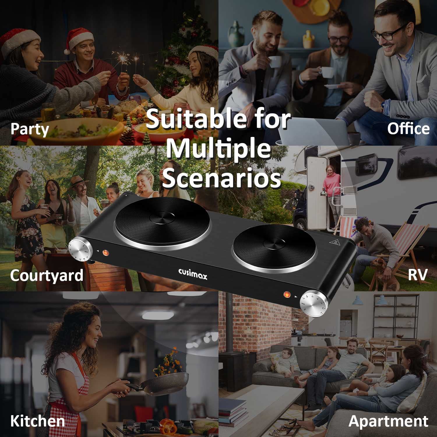 1800W Portable Electric Double Burner Cast Iron Cooktop with 7 Power Levels Q134