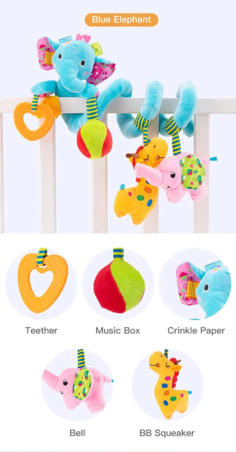 Blue Elephant Hanging Plush Rattle Crib Toy W963