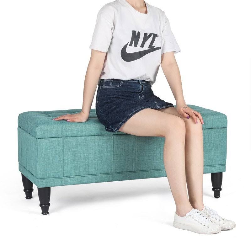 Tufted Light Teal Rectangular Storage Ottoman L794431