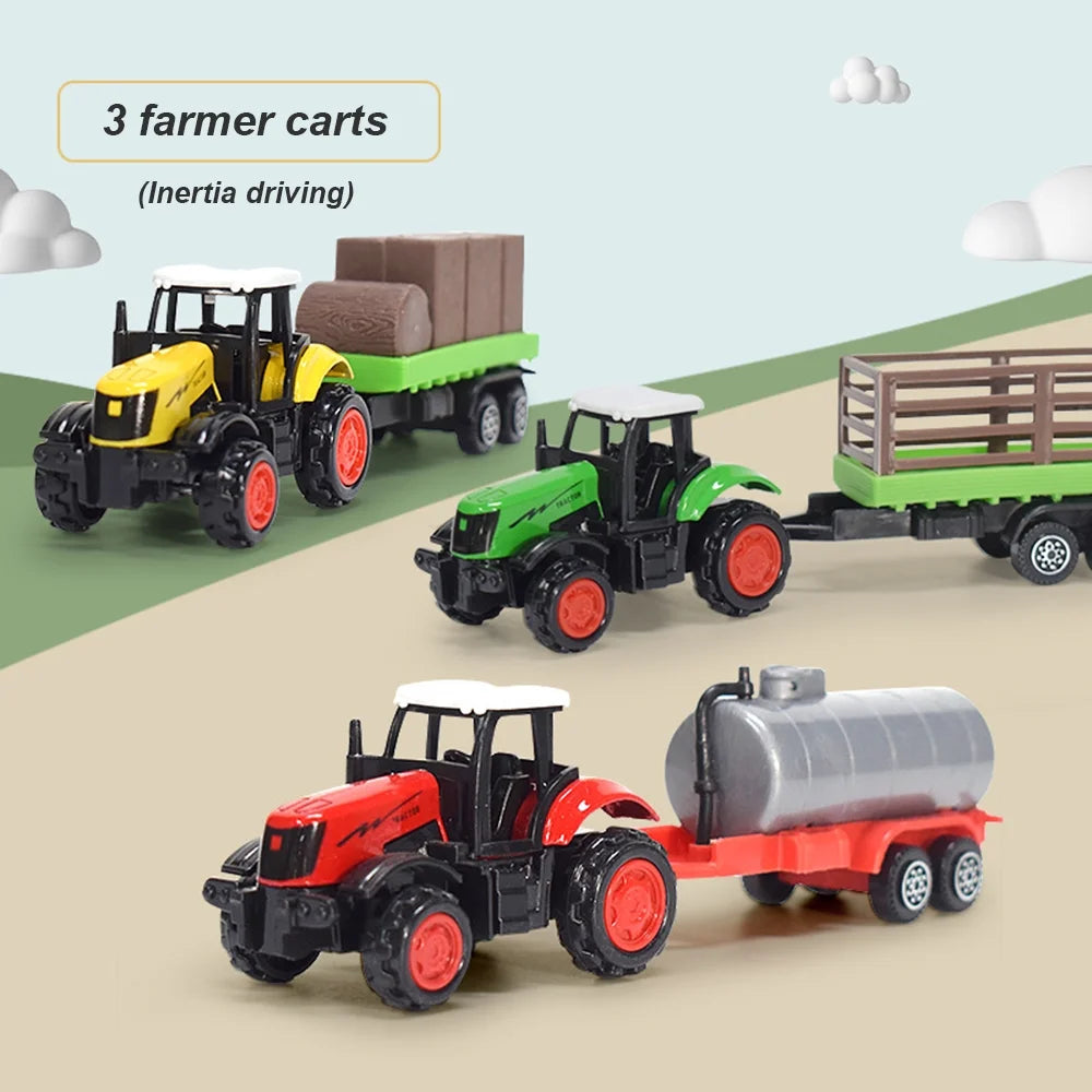 3 Pieces Die-Cast Metal Toy Farm Tractors Truck and Trailers Set R623690