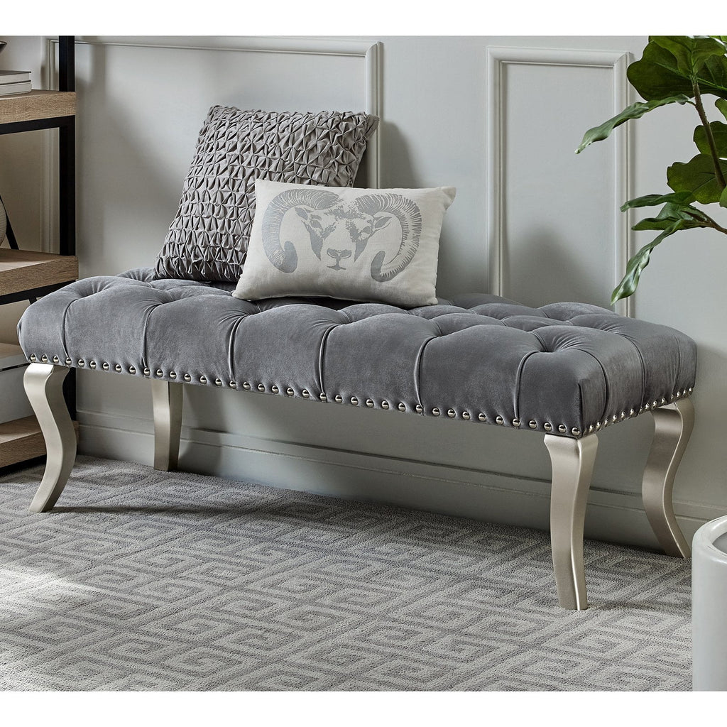 Gray Fabric Upholstered Bench with Nailhead Y128259