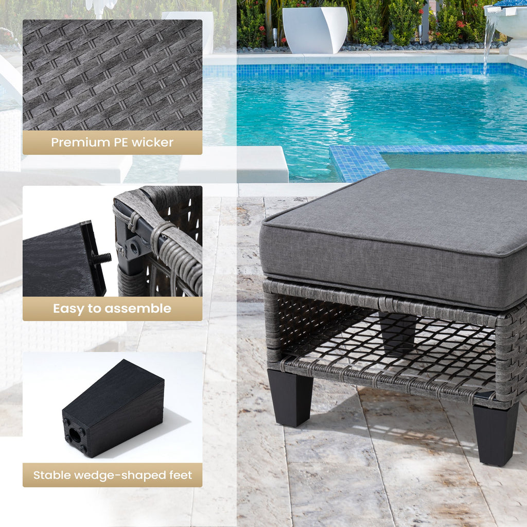Gray 2 PCS Wicker Ottoman with Cushions Y897233
