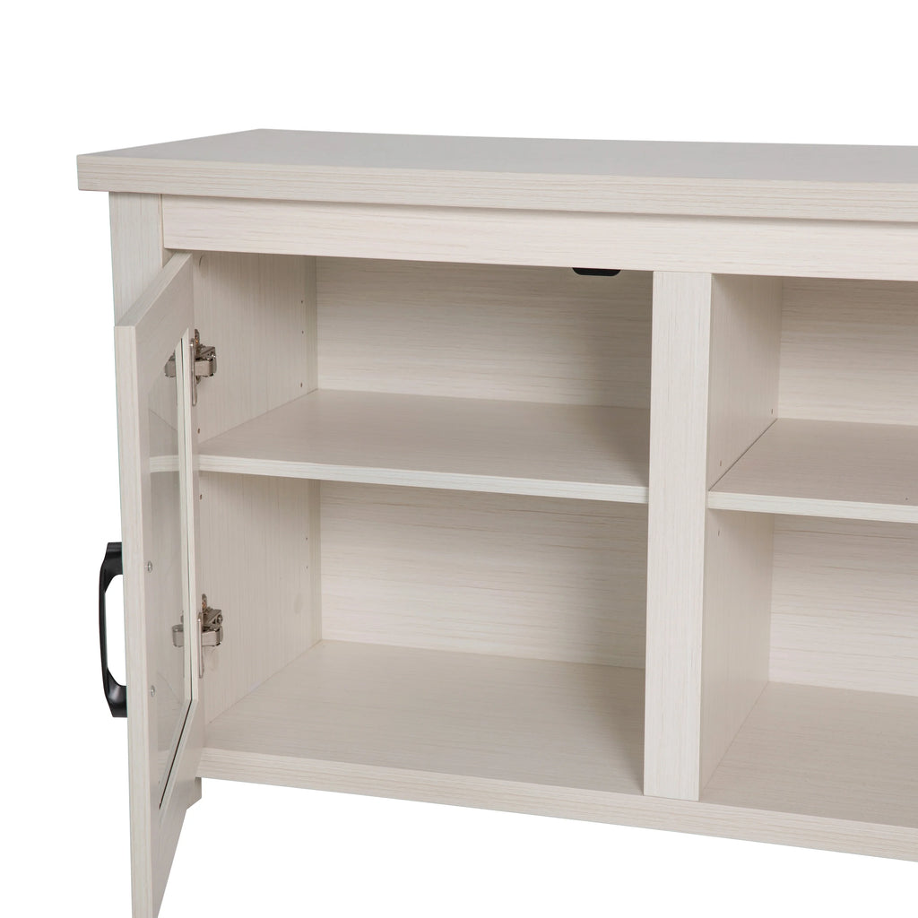 White Wash 65" TV Stand with Glass Doors and 3 Shelves V453235