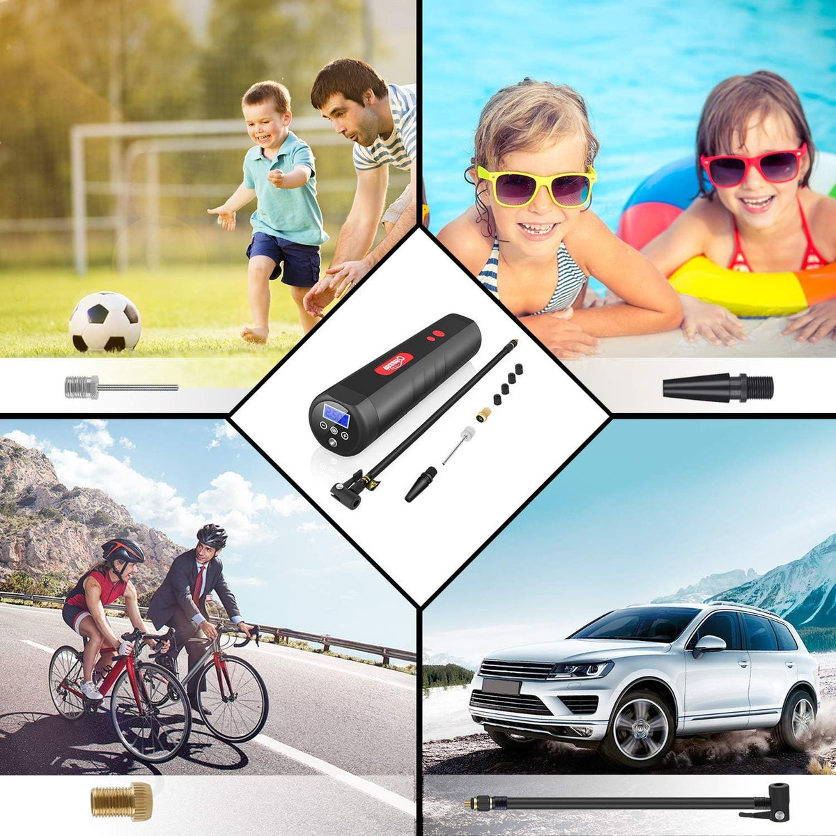 Portable Mini Air Inflator Tire Pump with Digital LCD W547