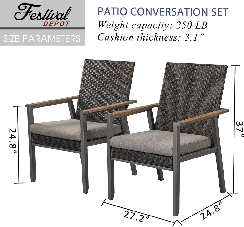 2Pcs Patio Armchair Set Metal Chair With Seat Cushions And Rattan Wicker Back Outdoor Furniture X51411