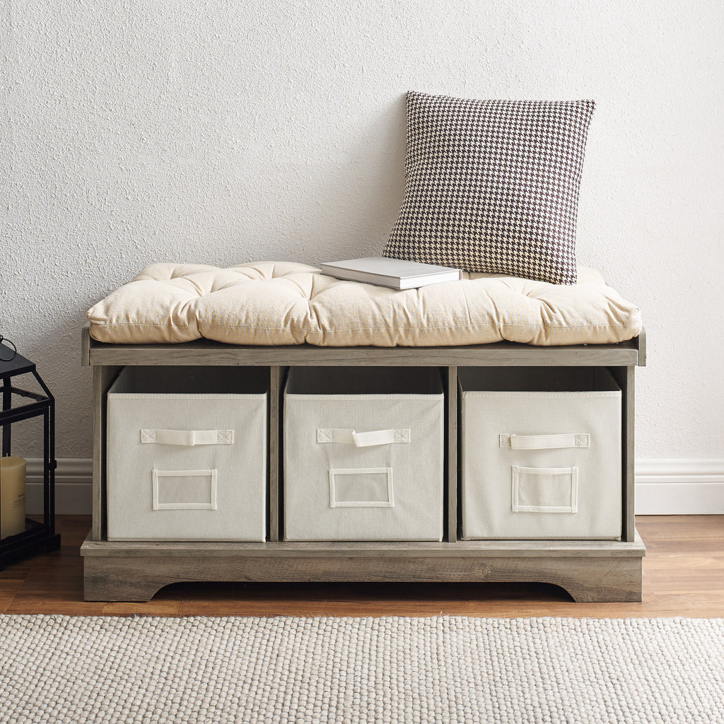 Grey Wash Tufted Storage Bench L8963