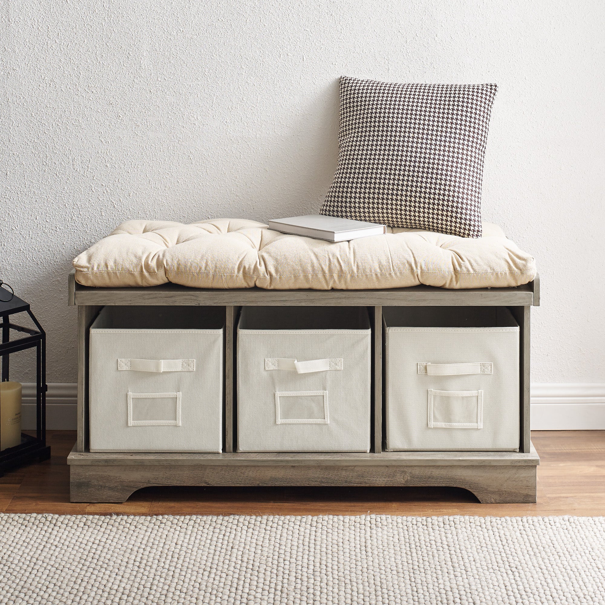 Grey Wash Tufted Storage Bench L8963