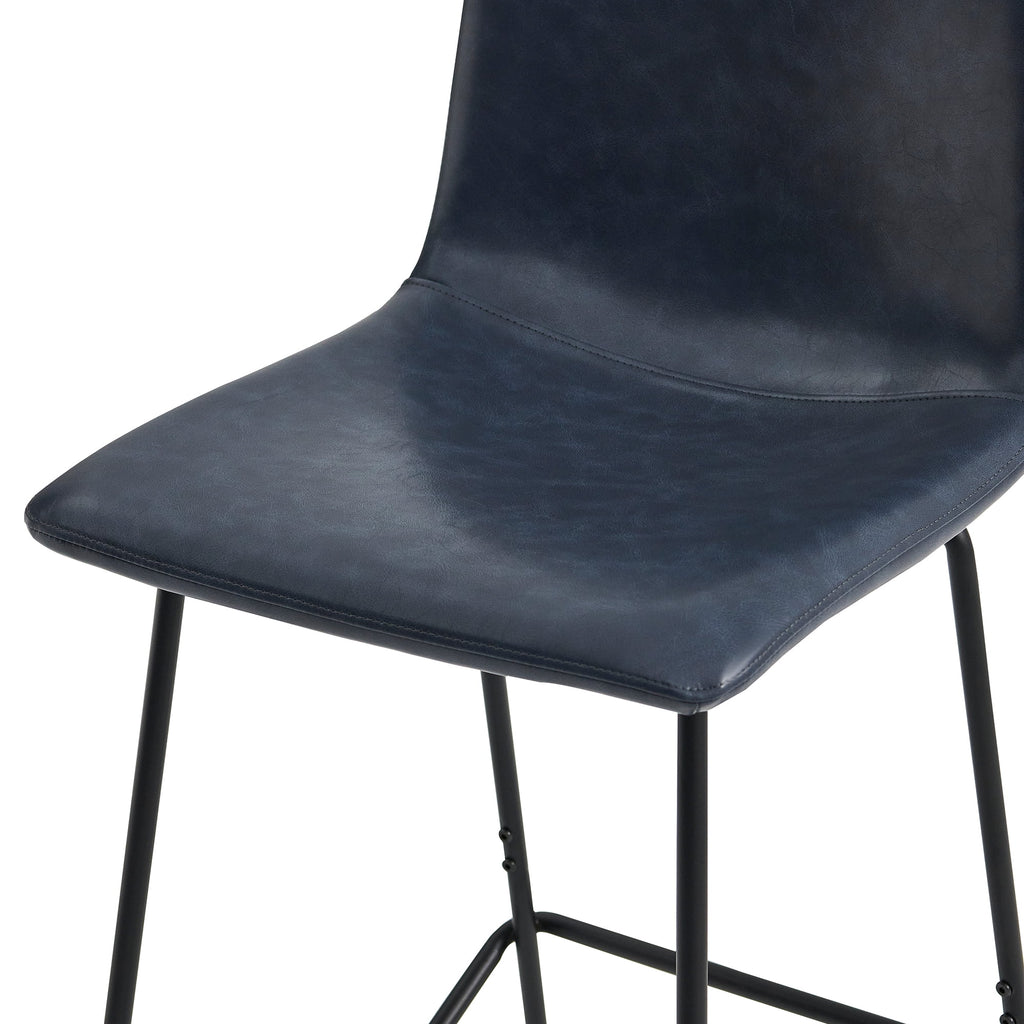Navy Blue Faux Leather Counter Height Bar Stools, Set of 2 N6175