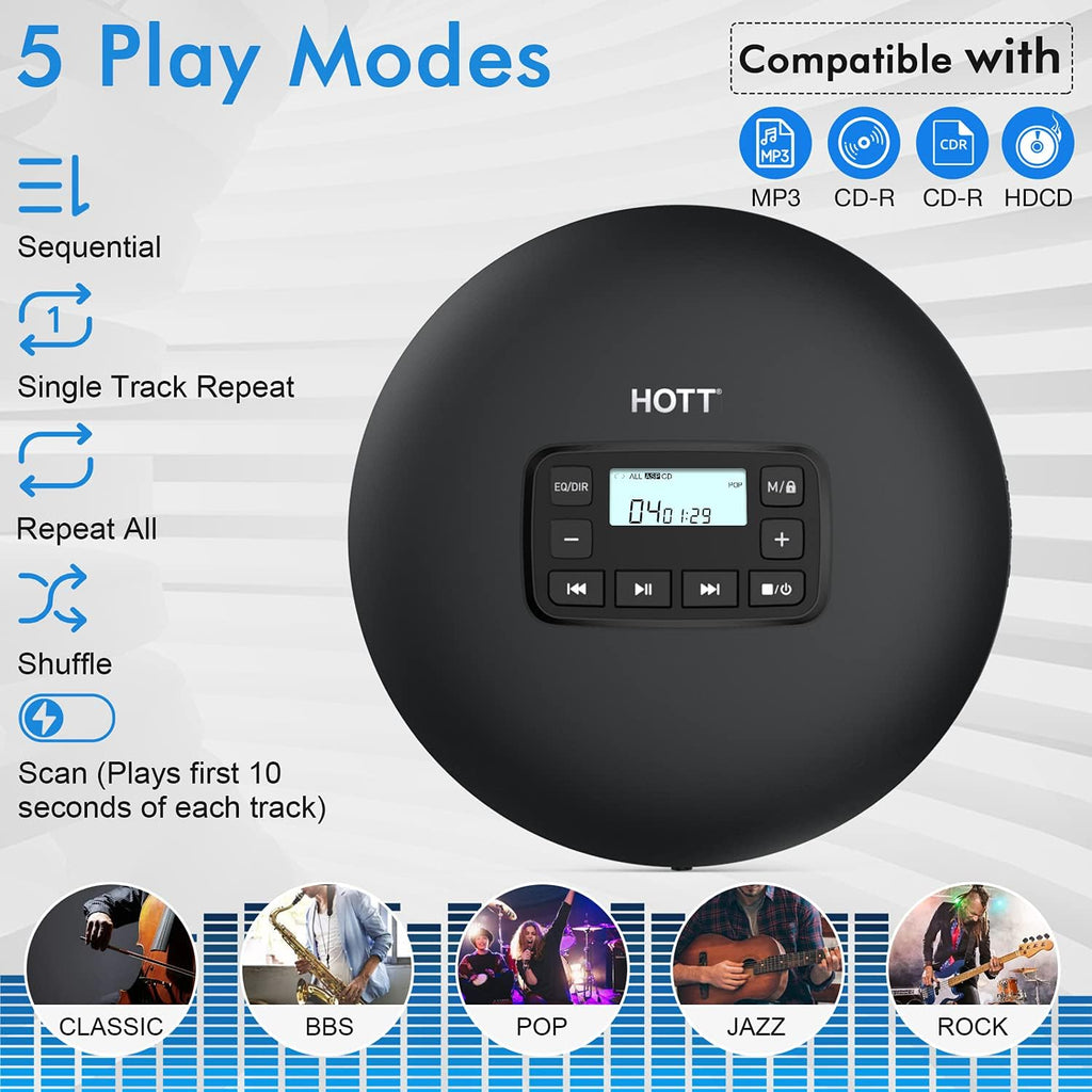 Portable CD Player with Headphones, Black, Pack of 2 P3518