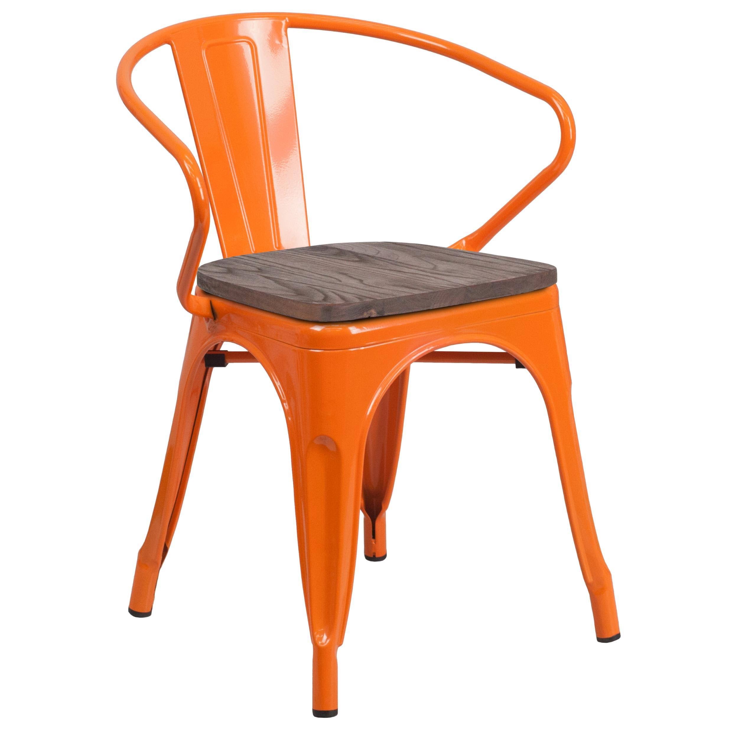 Blue Metal Chair with Wood Seat and Arms P628526