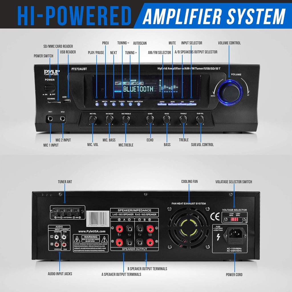 300W 4 Channel Bluetooth Home Theater Stereo Receiver B672