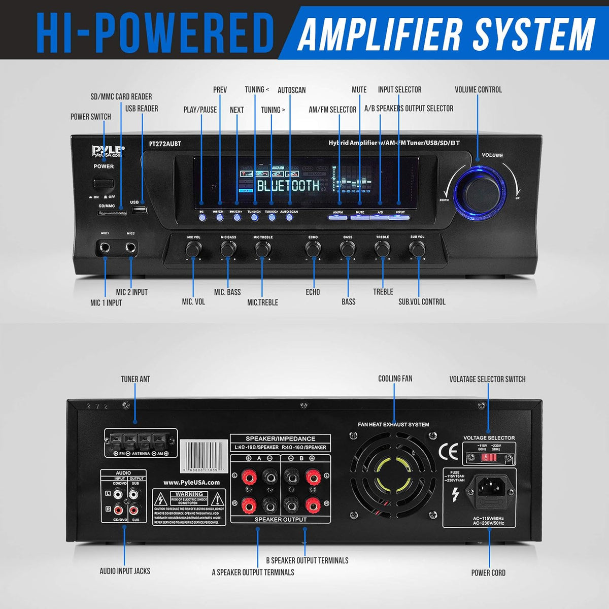 300W 4 Channel Bluetooth Home Theater Stereo Receiver B672