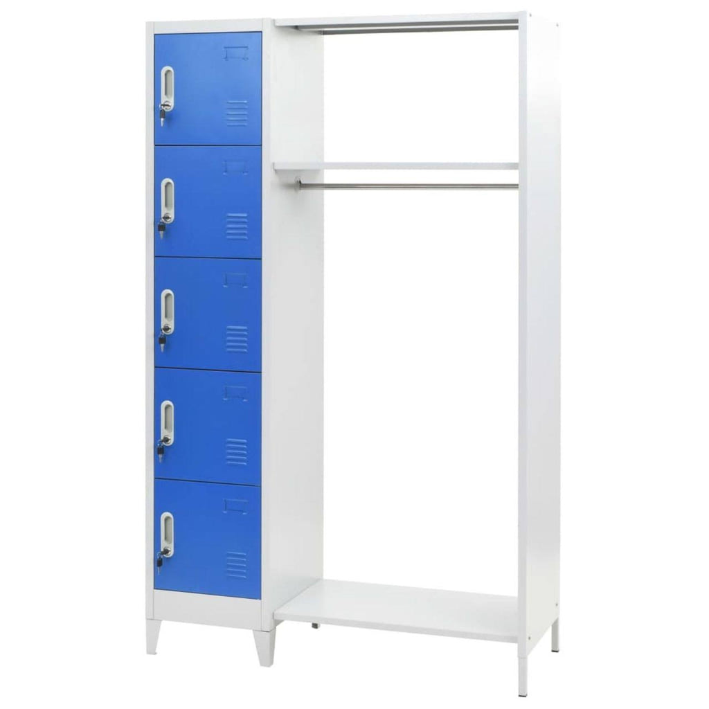 Blue and Gray Metal Locker Cabinet with Coat Rack P41519