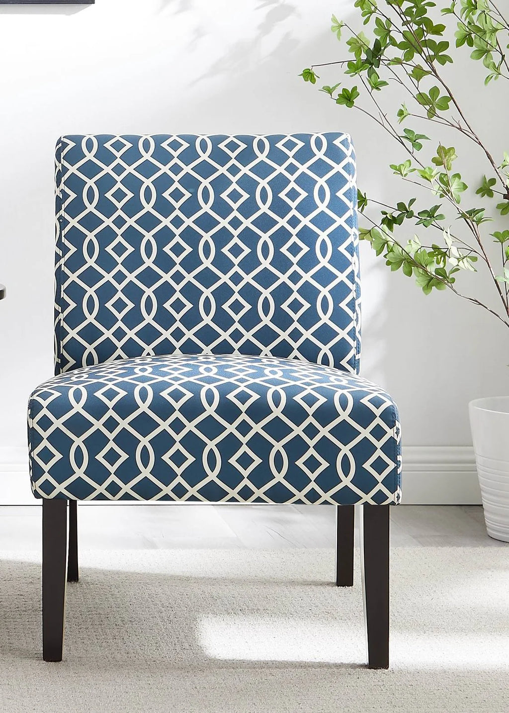 3pc Blue Fabric Upholstered Side Table and 2 Chairs U489