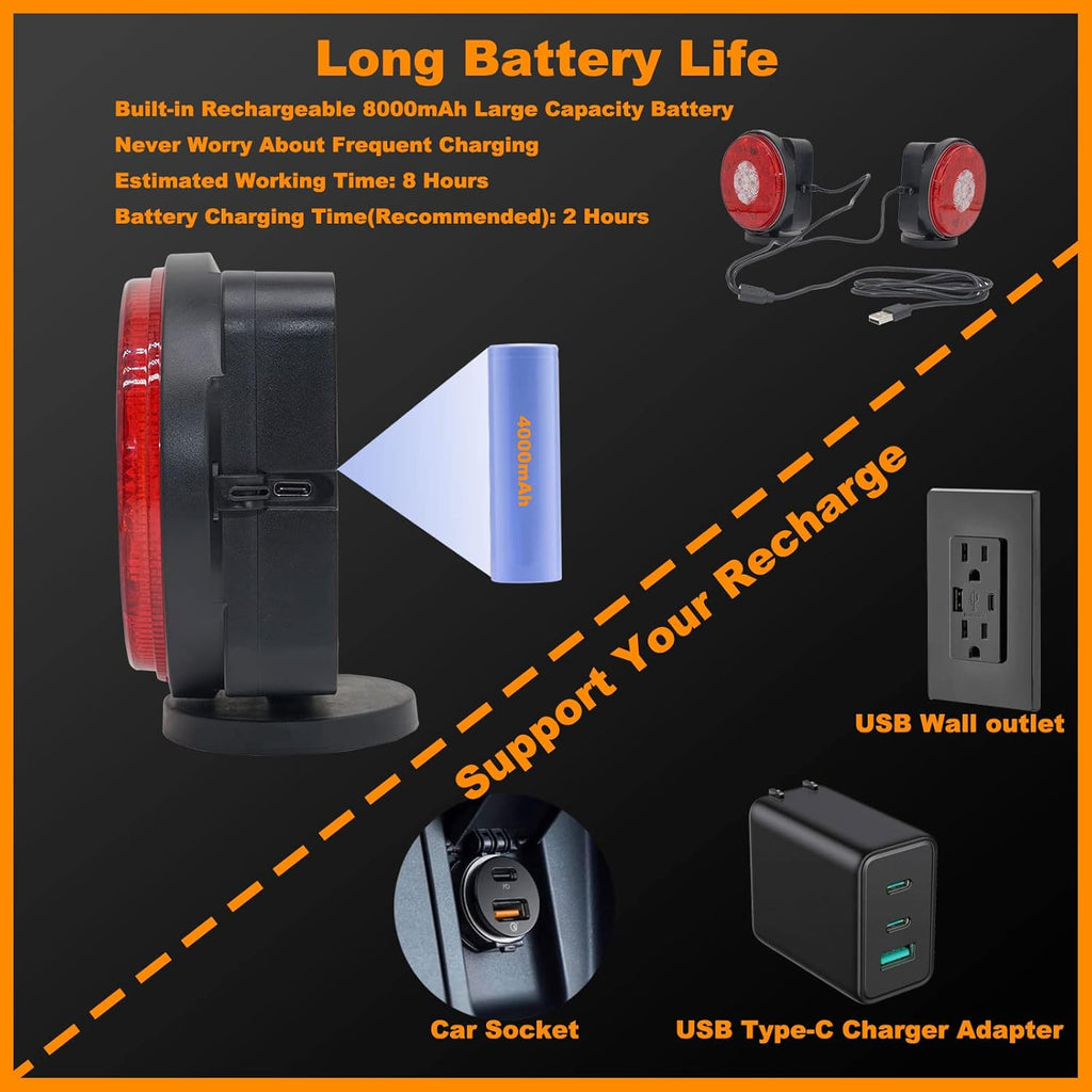 Magnetic Wireless Trailer Towing LED Light Kit with 7 Pin Transmitter Connectors Rechargeable Battery S438950