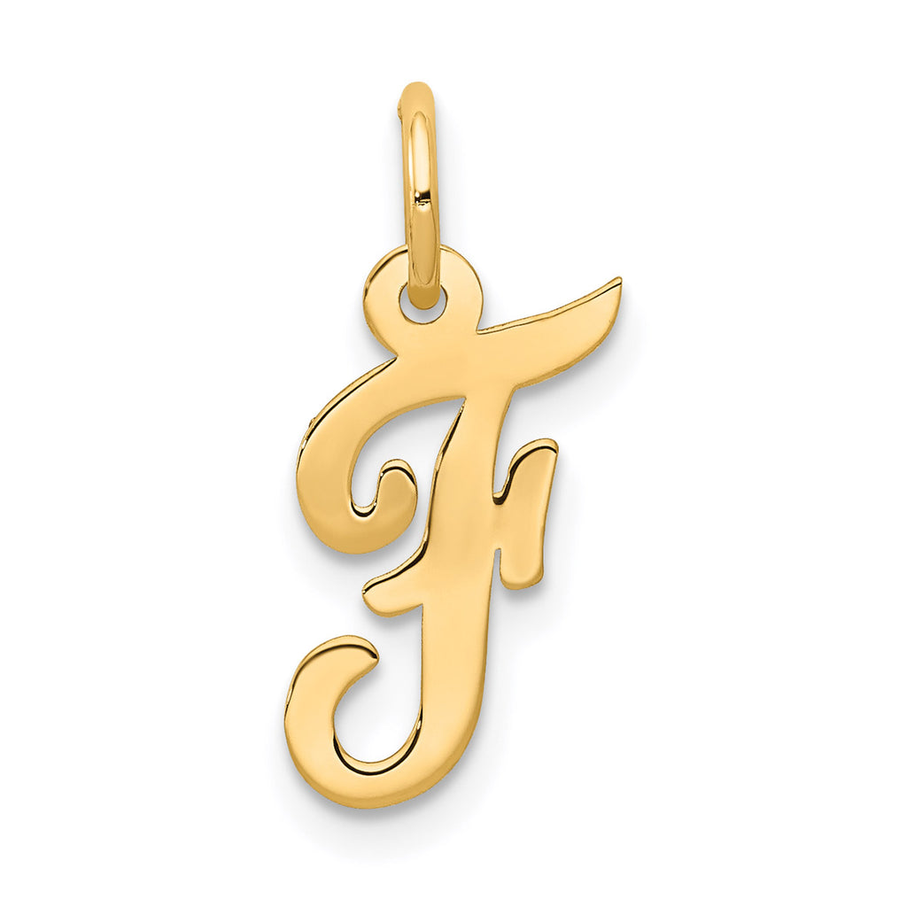 14K Yellow Gold Script Letter F Initial Pendant Charm With 10K Yellow Gold Rope Chain Necklace 20'' J5412