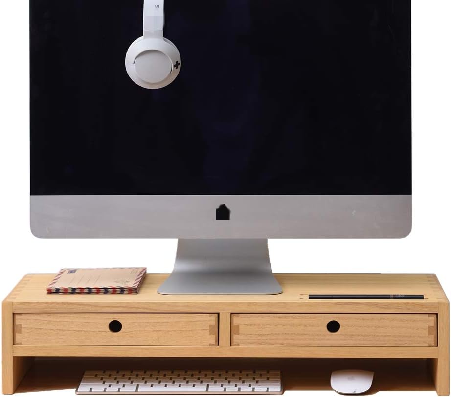 Dark Brown Wood Monitor Stand with 2 Drawers O542396