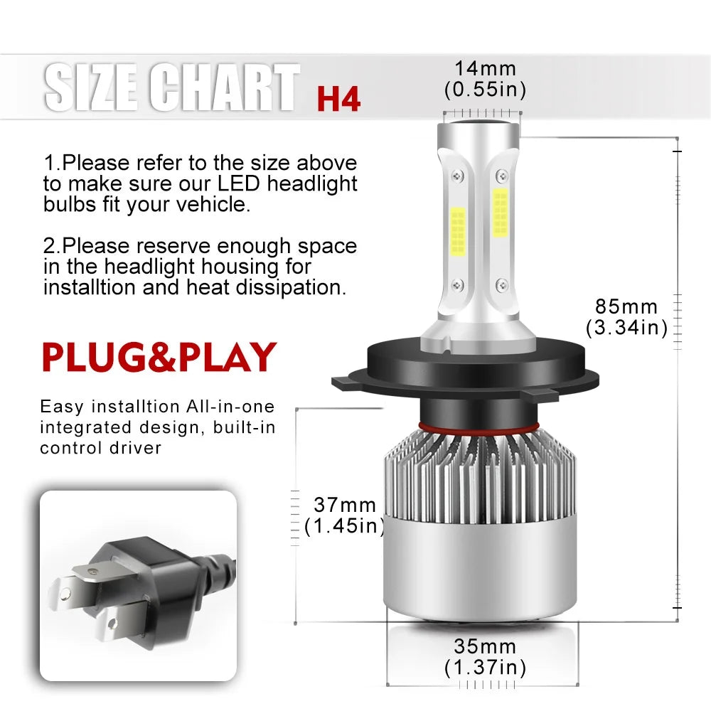 H4 High&Low Beam H11 Fog Light LED Headlight Bulbs Kit 4pcs S88362