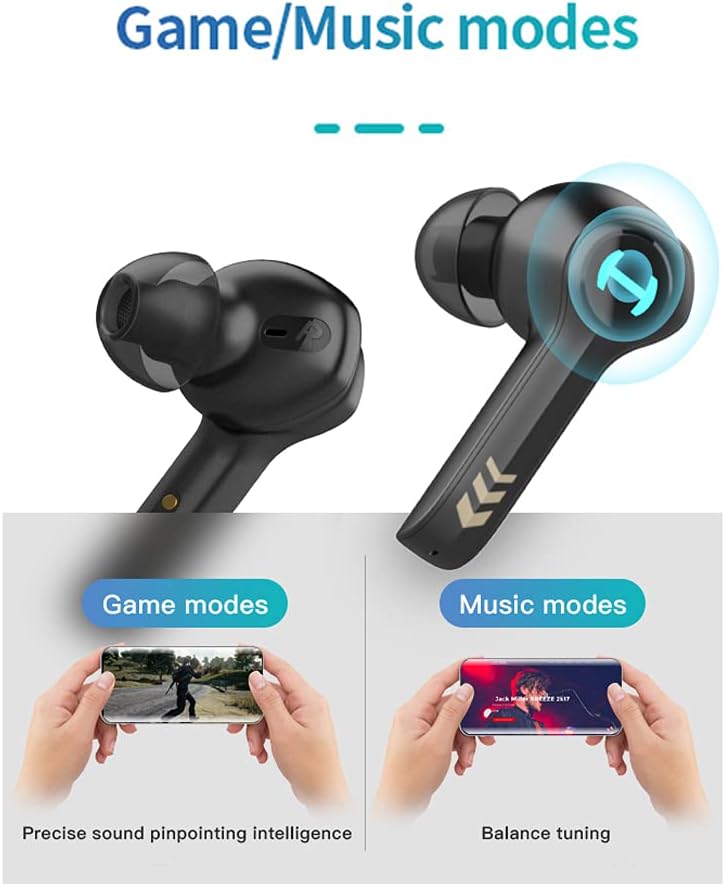 Black TWS Bluetooth 5.0 Waterproof Earbuds with Mic T23771