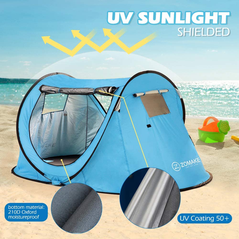 Pop Up Tent 3 4 Person Beach Tent Sun Shelter with UV Protection X599